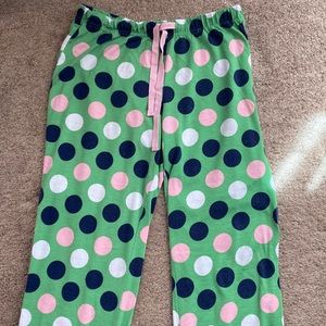 Pink, blue, white polka dot green PJ pants